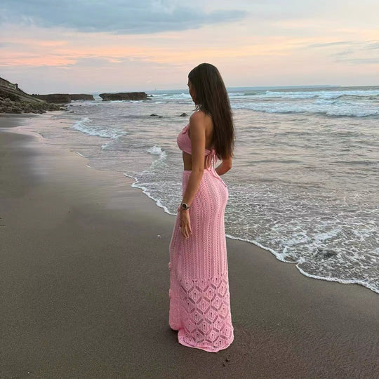 Damen Häkel-Strandkleid mit Kapuzenshirt EB