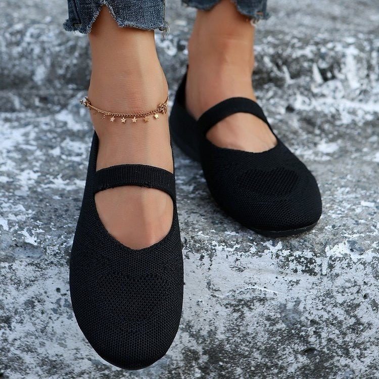 Damen elastische Ballerinas mit verstellbarem Riemen und atmungsaktivem Obermaterial EB