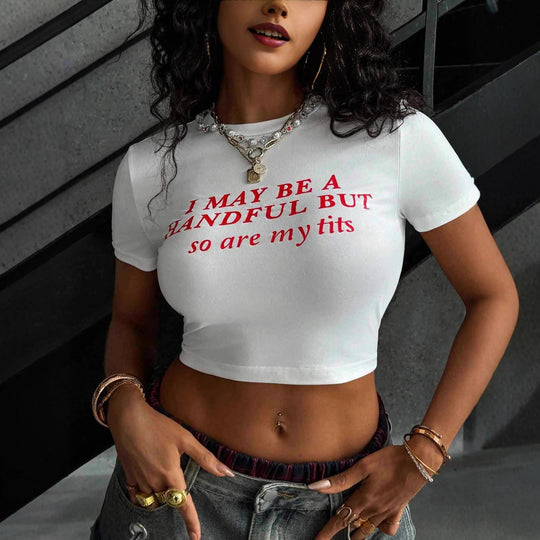 Damen Crop-T-Shirt mit kreativem schriftlichem Design und figurbetontem Schnitt EB