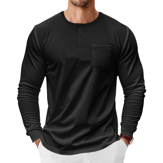 Herren Langarm-Henley-Shirt mit praktischer Brusttasche EB