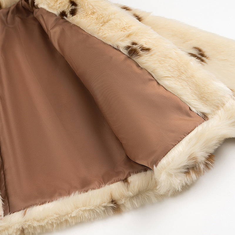 Damen Modische Kunstfelljacke mit tierischem Muster und elegantem Kragen EB