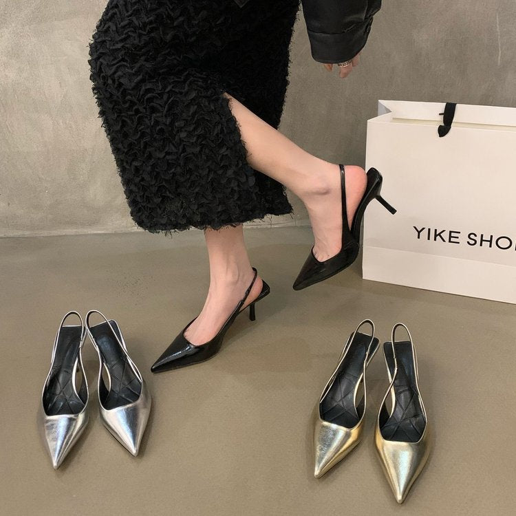 Damen Slingback Pumps aus hochwertigem Metallic-Leder EB