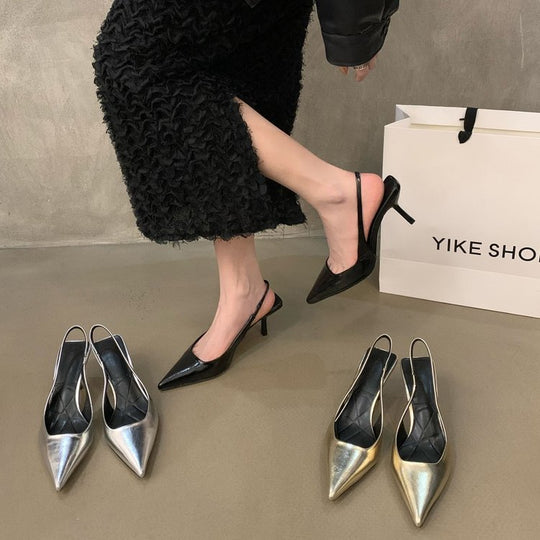 Damen Slingback Pumps aus hochwertigem Metallic-Leder EB