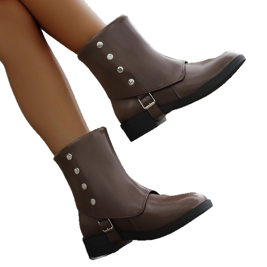 Damen Modische Ankle Boots mit praktischer Druckknopfverzierung und weichem Innenfutter EB