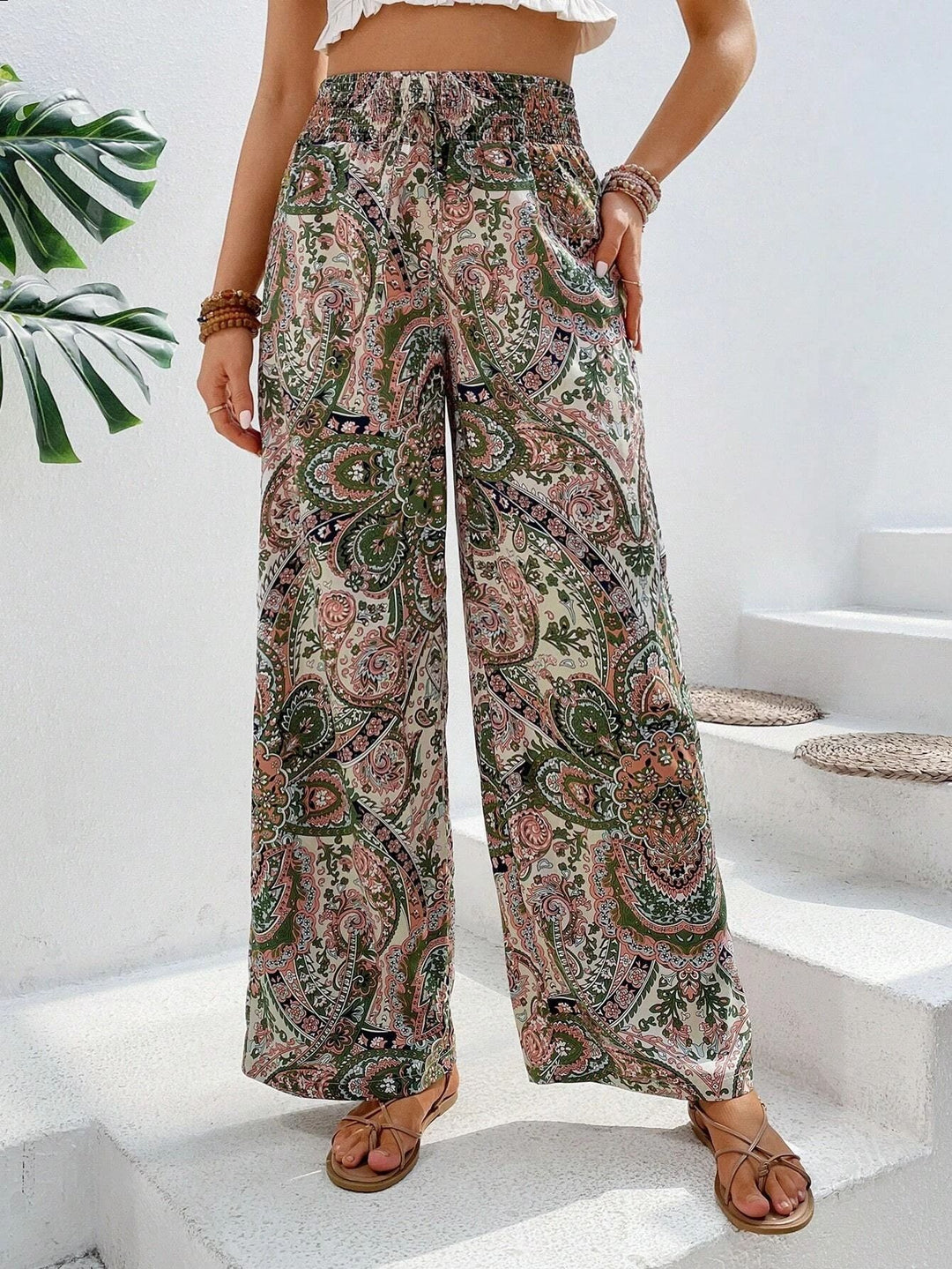 Damen lockere Palazzo-Hosen mit Paisleymuster EB