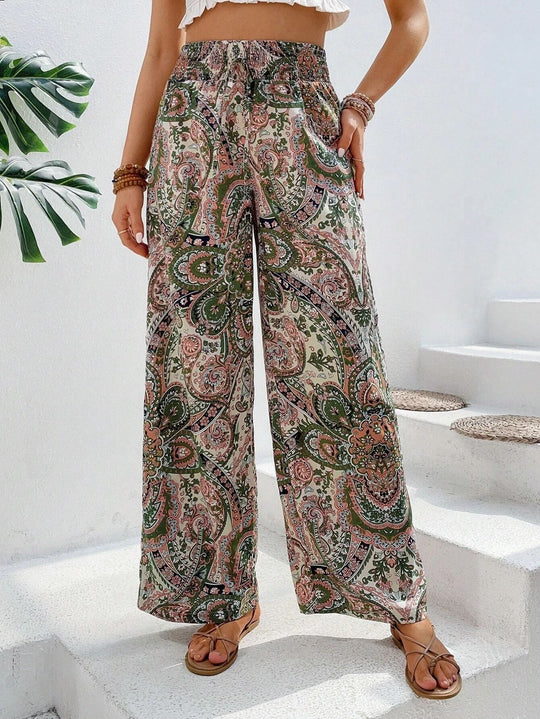 Damen lockere Palazzo-Hosen mit Paisleymuster EB