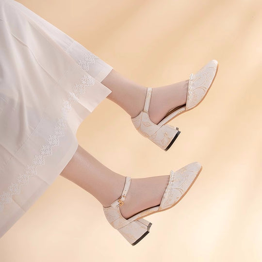 Damen feine Pumps mit Perlenverzierung und transparentem Blockabsatz EB