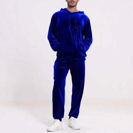 Herren nan Velours-Freizeitanzug mit Kapuzenpullover und lässiger Jogginghose EB