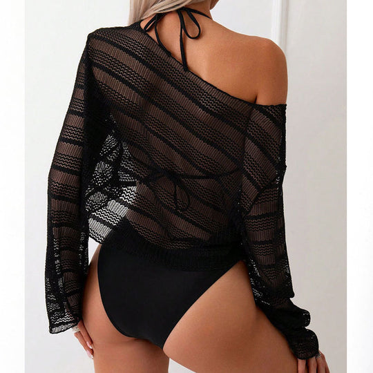Damen Bikiniset mit transparenter Bluse und elegantem Knoten EB