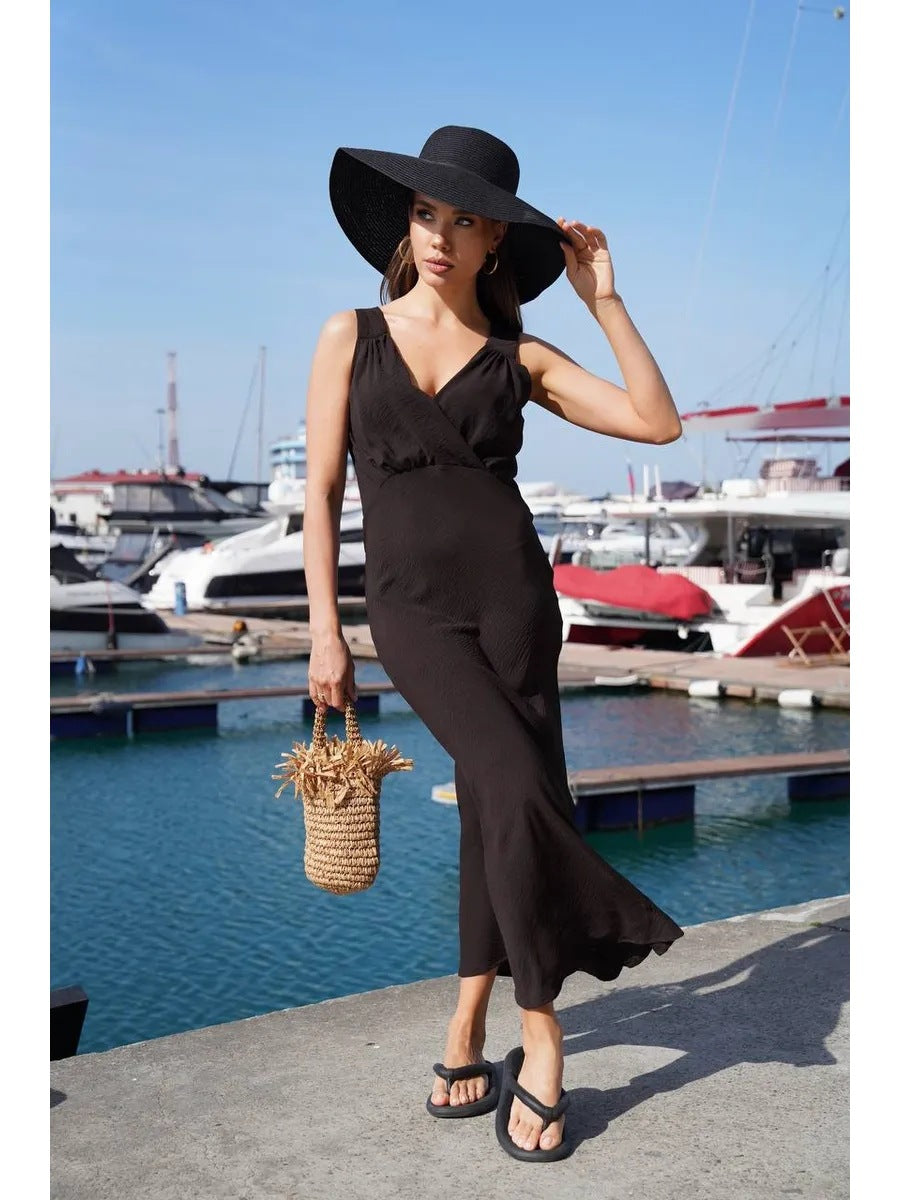 Damen Maxikleid mit schickem Wickeldesign und raffinierter Drapierung EB