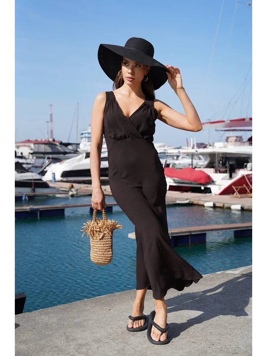 Damen Maxikleid mit schickem Wickeldesign und raffinierter Drapierung EB