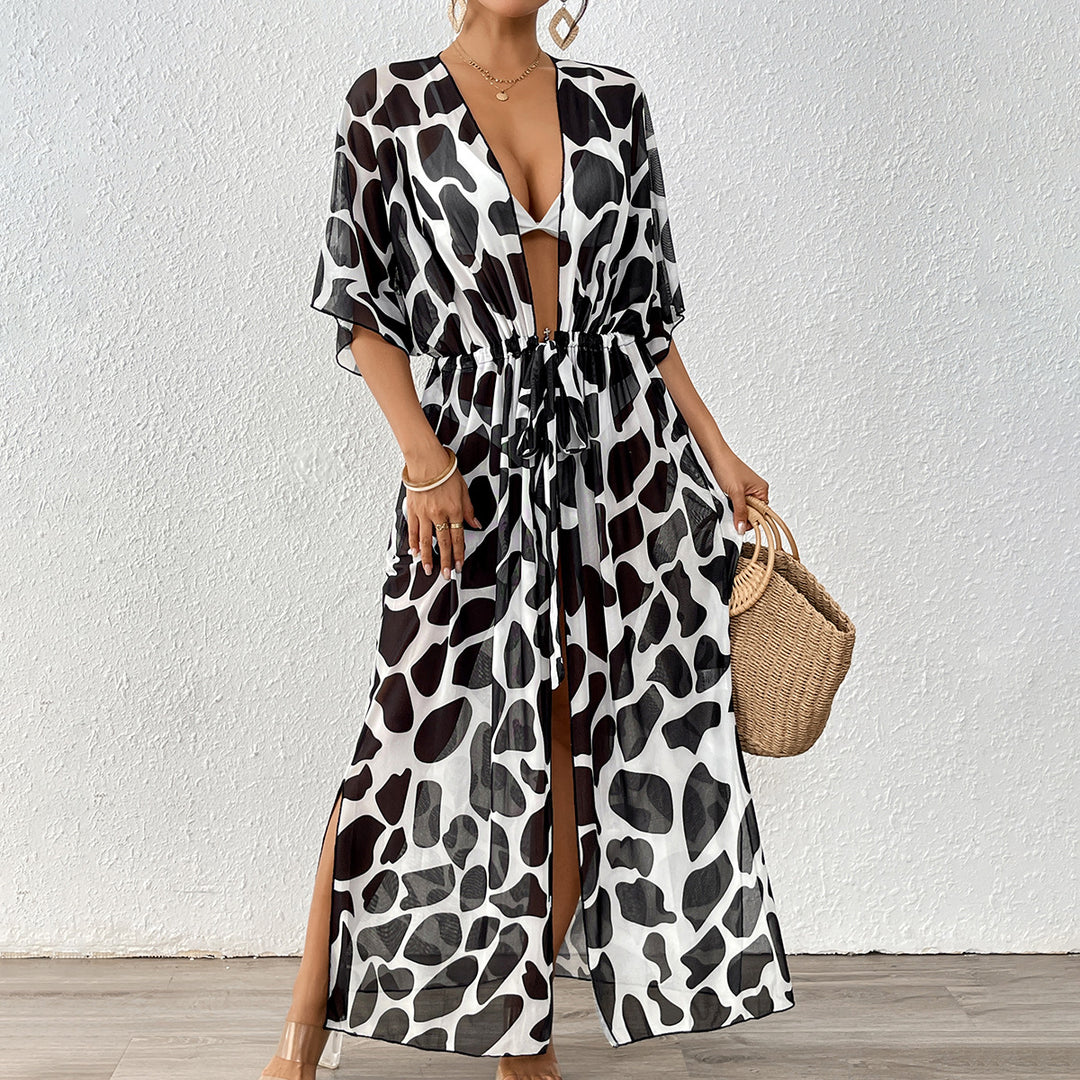 Damen modischer Strandkaftan mit seitlichem Kordelzug EB