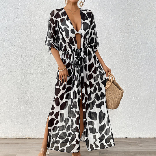 Damen modischer Strandkaftan mit seitlichem Kordelzug EB