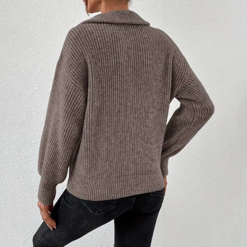 Damen modischer Pullover mit hochgeschlossenem Kragen und Reißverschluss EB