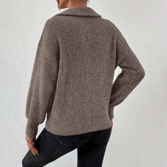Damen modischer Pullover mit hochgeschlossenem Kragen und Reißverschluss EB