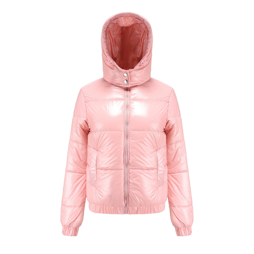 Damen Hochglänzende Steppjacke mit abnehmbarer Kapuze EB