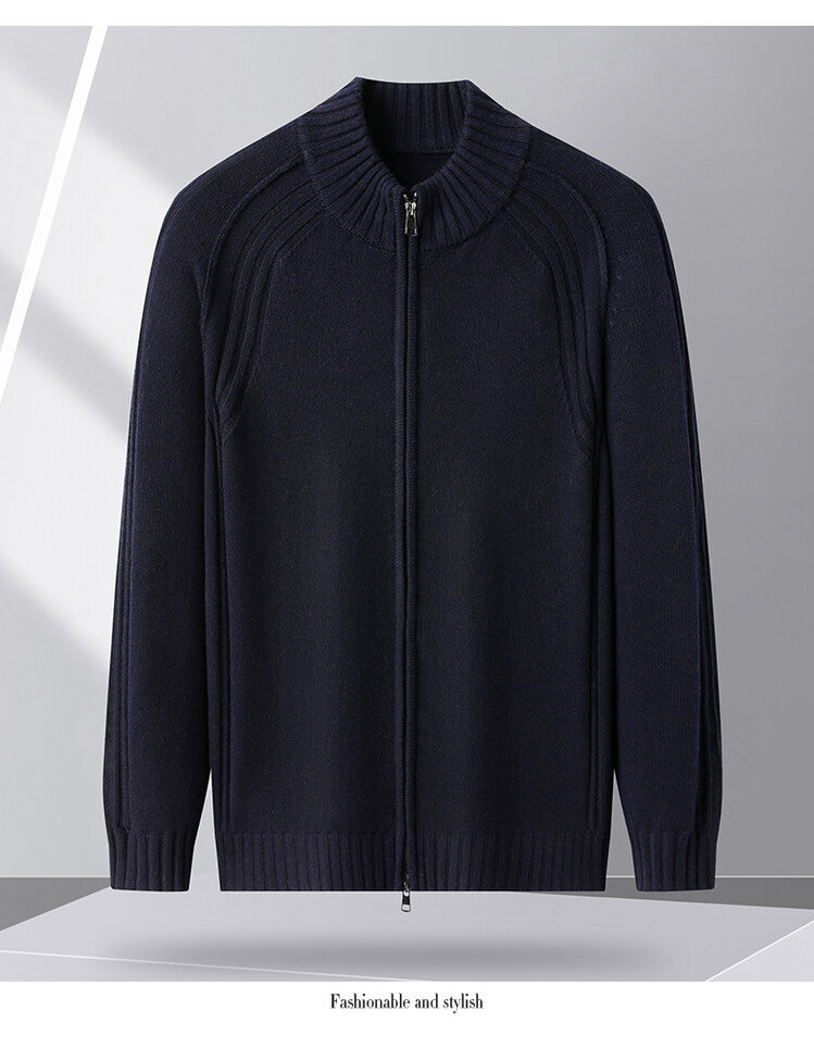 Herren Strickjacke mit Reißverschluss und hohen Kragen EB