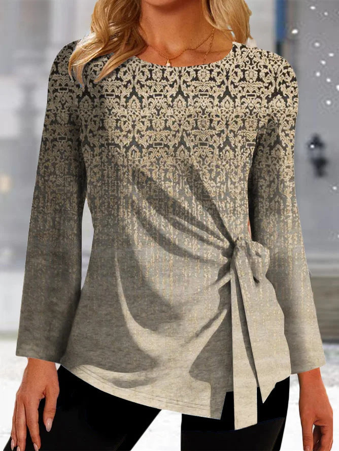 Damen Elegantes Oberteil mit Knoten-Detail und grafischem Muster EB