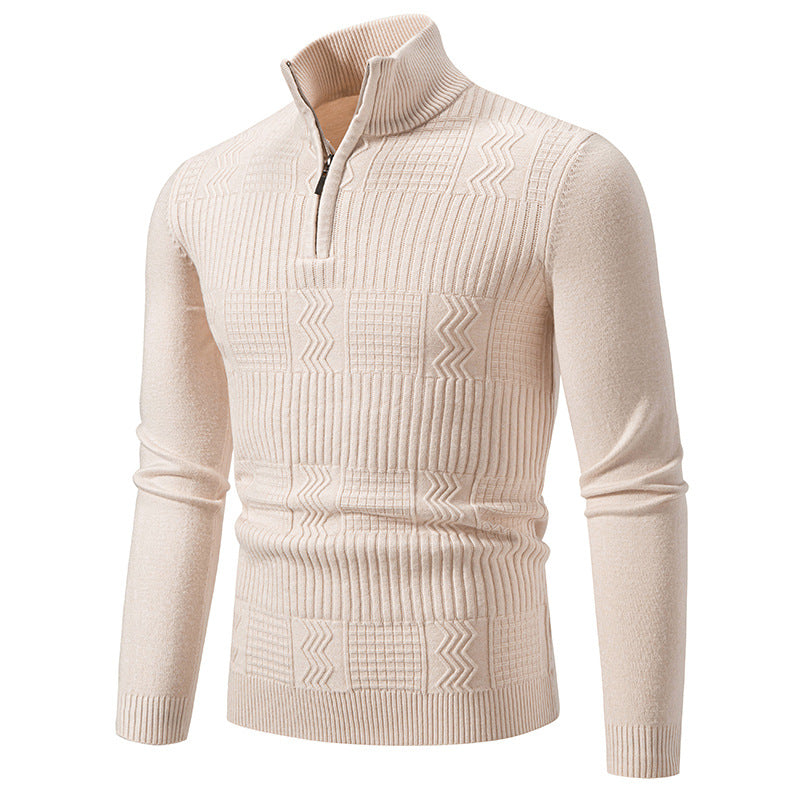 Herren hochwertiger Strickpullover mit modernem Zipper und strukturiertem Muster EB