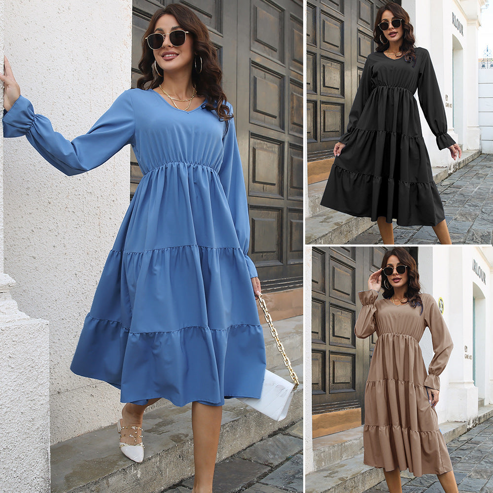 Damen Midi-Kleid mit voluminösen Rüschendetails und tailliertem Schnitt EB