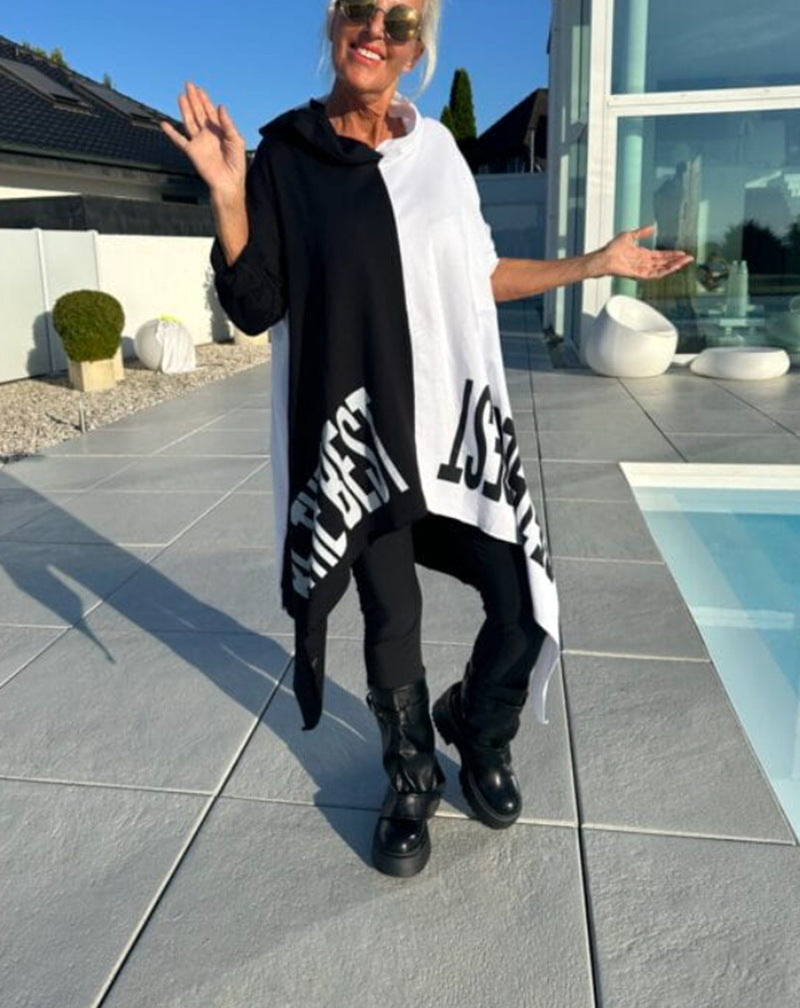 Damen Oversized Pullover mit kontrastierenden Mustern und lässiger Kapuze Heidi-Mode