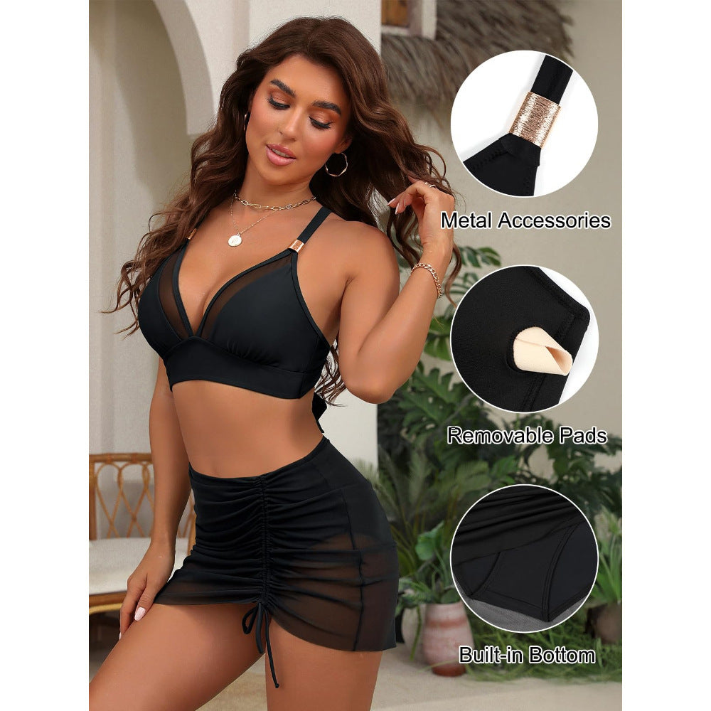 Damen Bikini mit transparentem Rock und verstellbaren Trägern EB