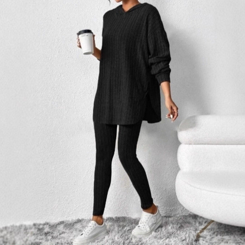 Damen Bequemes Lounge-Set mit Kapuze und schmalen Hosen EB
