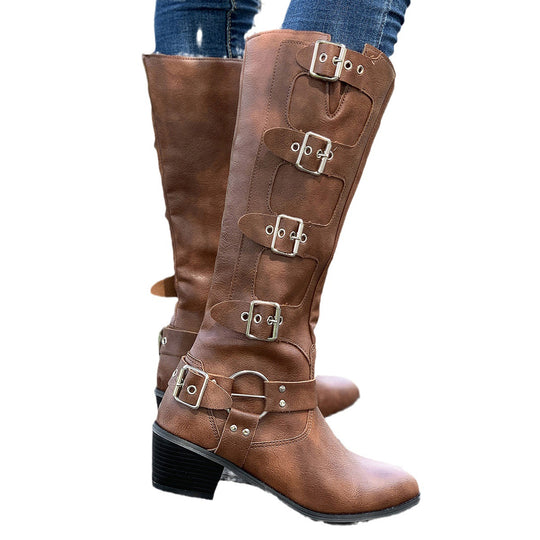 Damen modische Stiefel mit dekorativen Schnallen EB