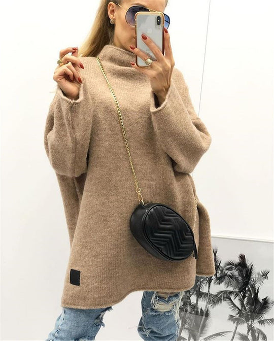 Damen großzügig geschnittener Strickpullover mit weitem Bündchen und modischem Schnitt EB