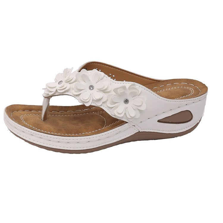 Damen Dekorative Zehentrenner mit floralem Design und gepolsterter Sohle EB