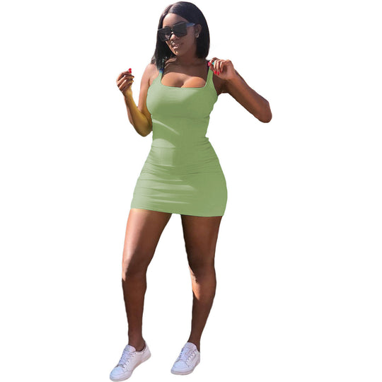 Damen Figurbetontes Minikleid mit schmalen Trägern und Rippstruktur EB
