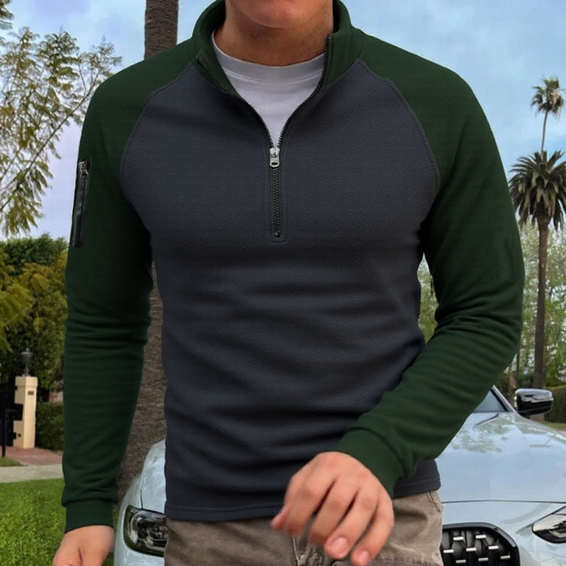 Herren nan slimfit Halbzip-Pullover mit Raglanärmeln, Waffelstruktur und Ärmeltasche EB