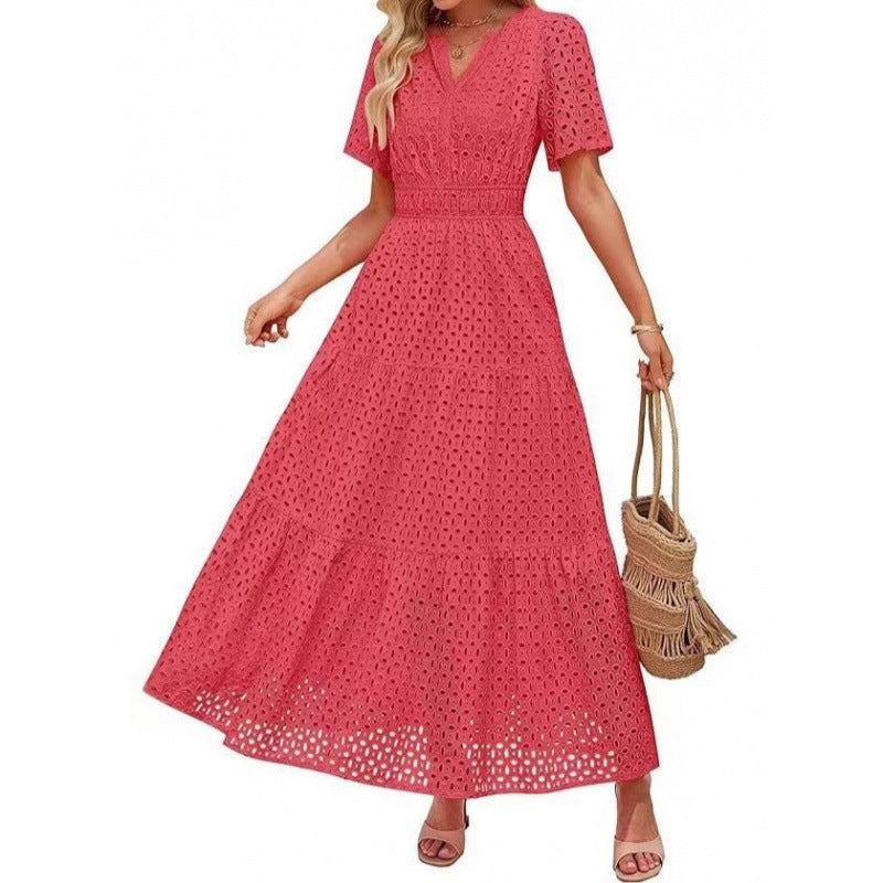Damen Maxikleid mit gehäkeltem Muster EB