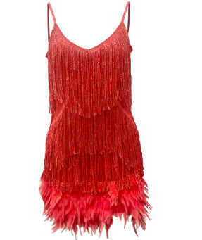 Damen Glitzerndes Abendkleid mit Federn und schimmernden Akzenten EB