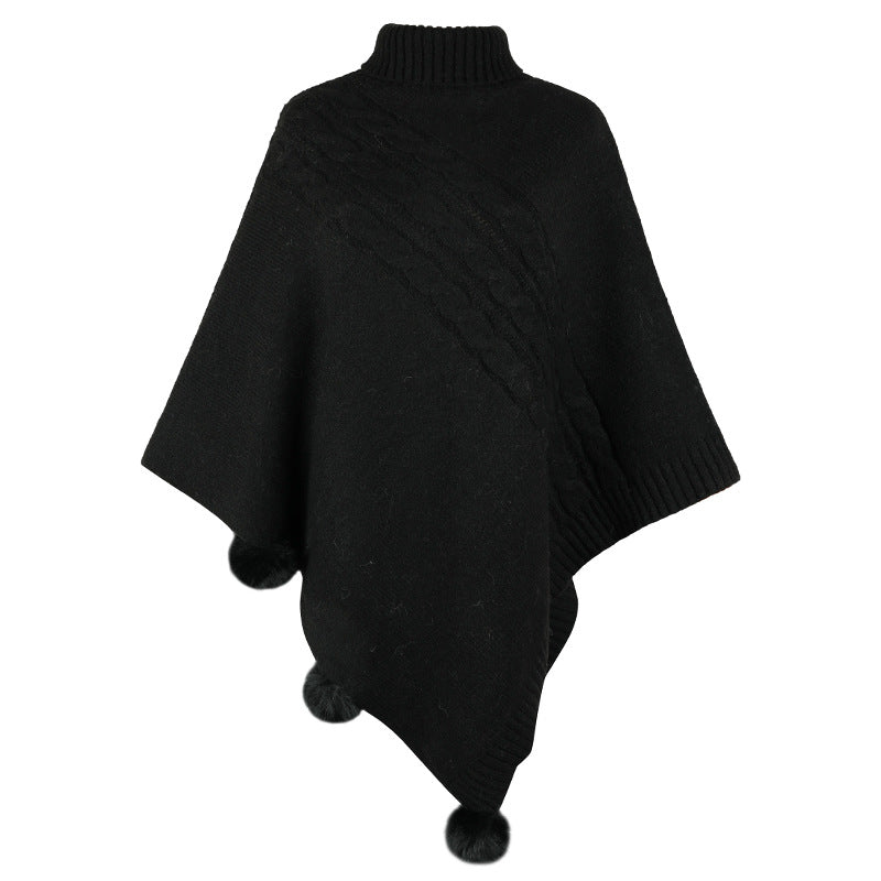 Damen Poncho mit modernem Zopfdesign und einem hohen Kragen EB