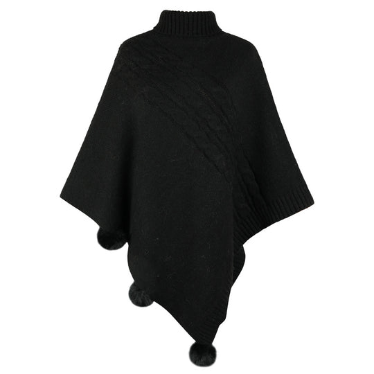 Damen Poncho mit modernem Zopfdesign und einem hohen Kragen EB