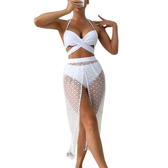 Damen Bikiniset mit transparentem Wickelrock EB