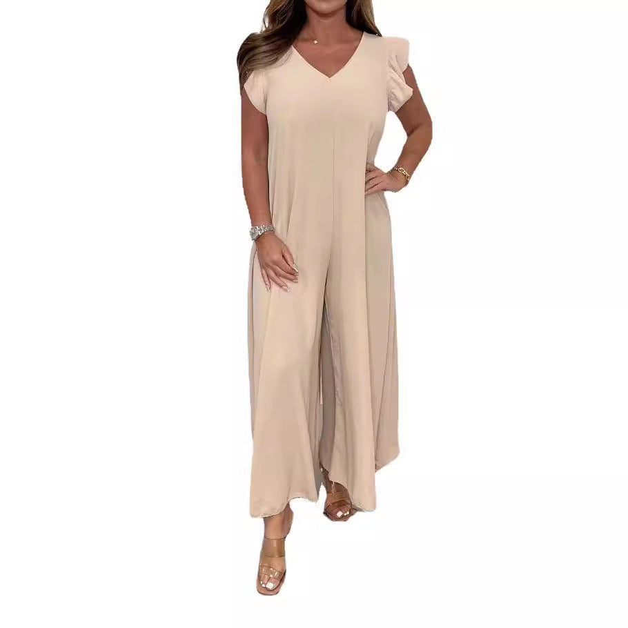 Damen Weit geschnittenes Jumpsuit mit V-Ausschnitt EB