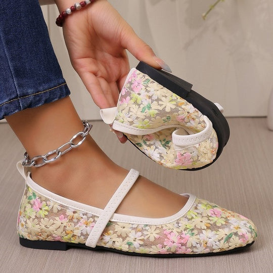 Damen Ballerinas mit zartem Blumenmuster und flexiblem Fußbett EB