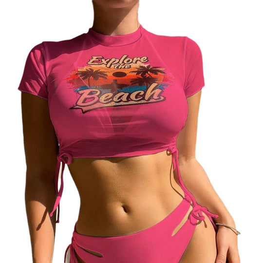 Damen Sportliches Crop-Top und Hochschnitt-Bikini-Set EB