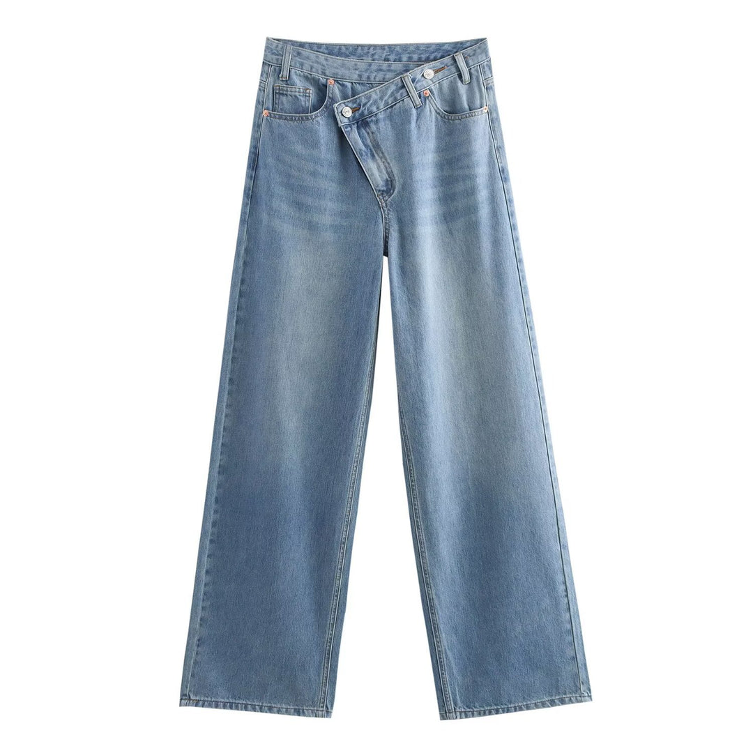 Damen weit geschnittene Jeans im modernen Design mit asymmetrischem Schnitt EB
