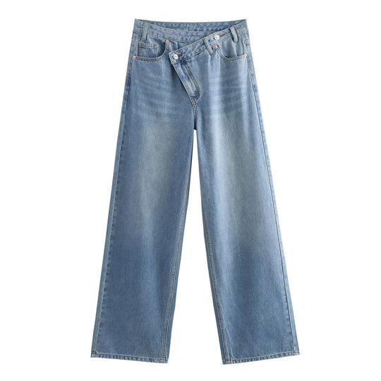 Damen weit geschnittene Jeans im modernen Design mit asymmetrischem Schnitt EB