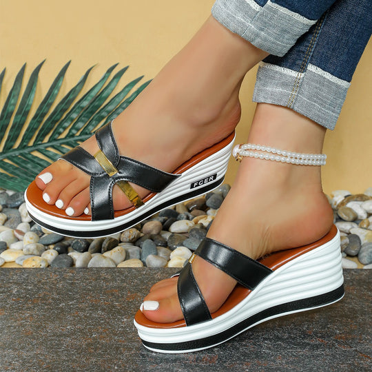 Damen Wedge-Sandalen mit elegantem Riemchen-Design EB