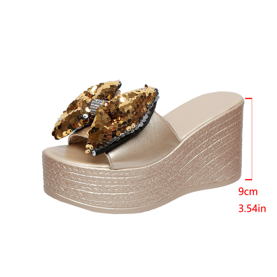 Damen Plateau-Pantoletten mit glitzerndem Schleifen-Design EB