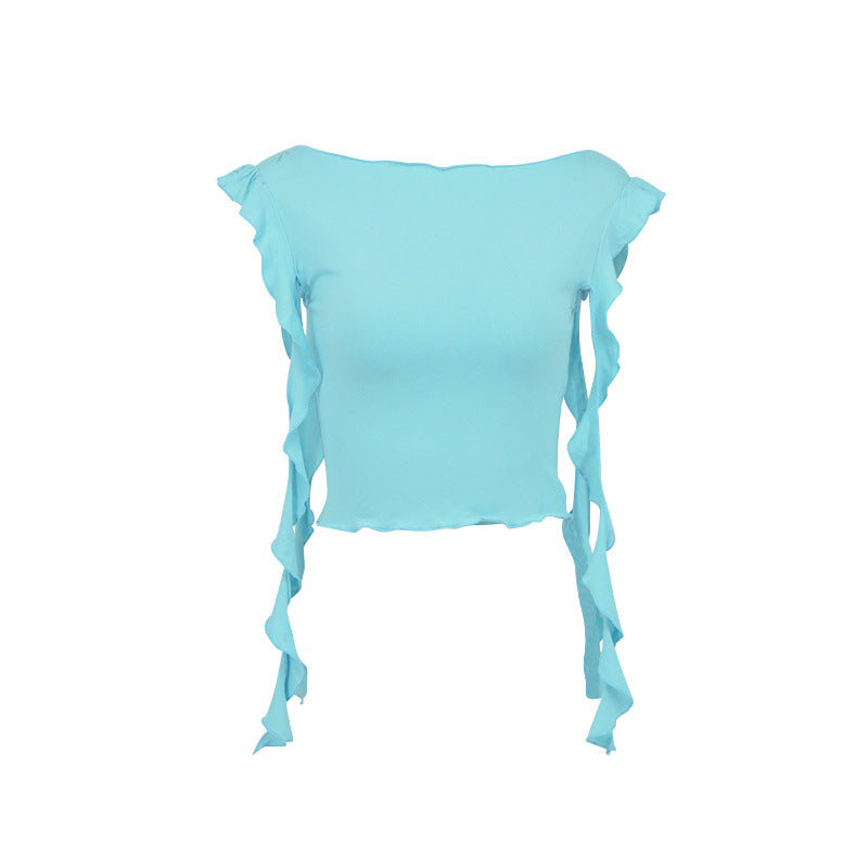 Damen Off-Shoulder Oberteil mit Rüschendetails und figurbetonter Passform EB