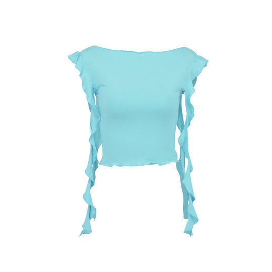 Damen Off-Shoulder Oberteil mit Rüschendetails und figurbetonter Passform EB
