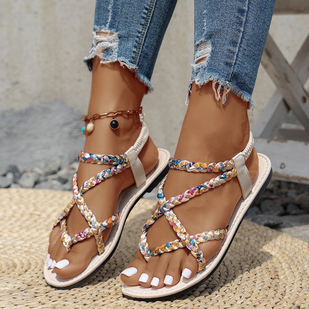 Damen flache, geflochtene Sandalen mit modischem Design EB