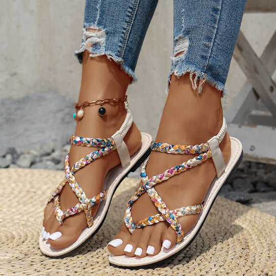 Damen flache, geflochtene Sandalen mit modischem Design EB