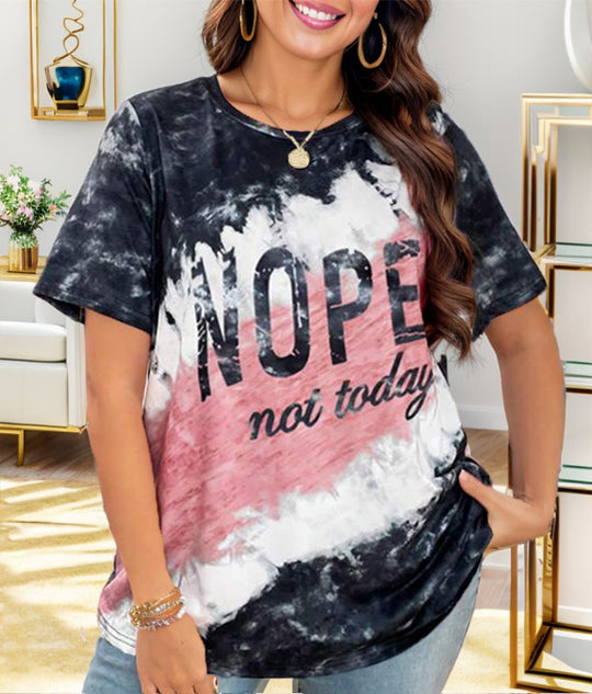 Damen lässiges T-Shirt mit kreativem Batikmuster und auffälligem Schriftzug EB