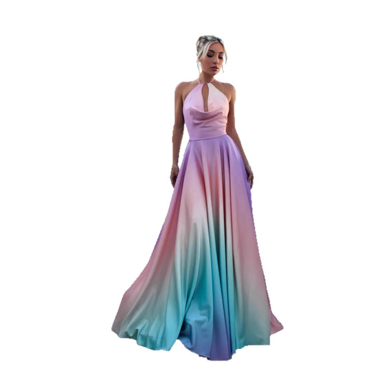 Damen Elegantes Maxikleid mit schickem Halterneck und geschmeidiger Satinoptik EB